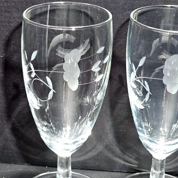 2 Princess House Heritage Juice Glasses 5" crystal etched 4oz vtg floral stemwar - Picture 3 of 6